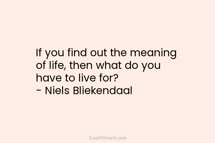 If you find out the meaning of life, then what do you have to live...