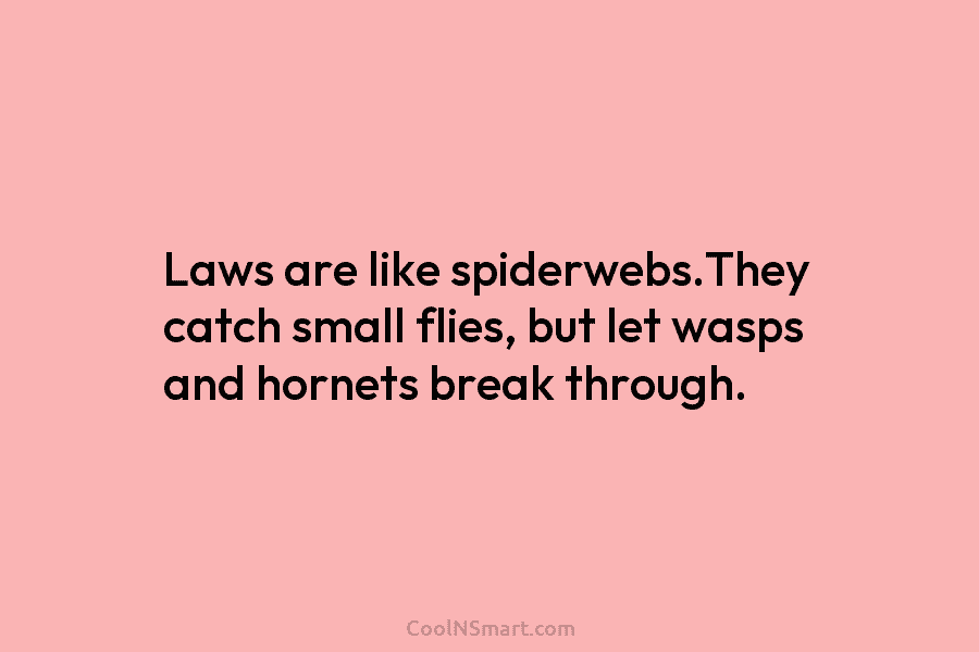 Laws are like spiderwebs.They catch small flies, but let wasps and hornets break through.