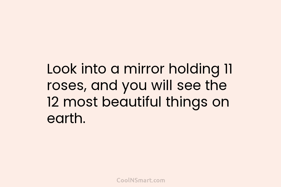 Look into a mirror holding 11 roses, and you will see the 12 most beautiful things on earth.