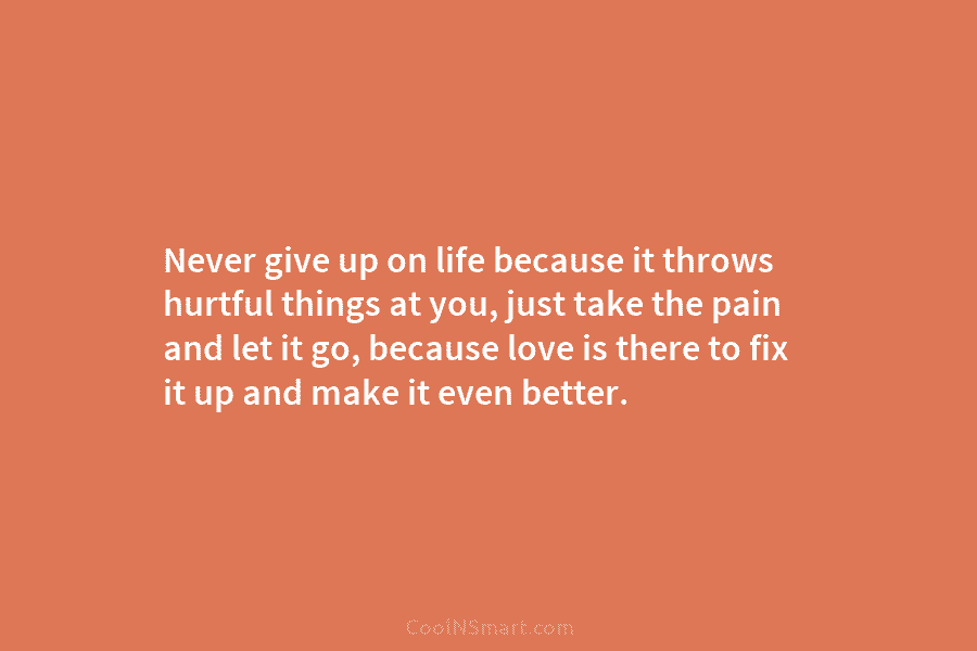 Never give up on life because it throws hurtful things at you, just take the pain and let it go,...