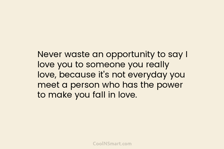 Never waste an opportunity to say I love you to someone you really love, because it’s not everyday you meet...
