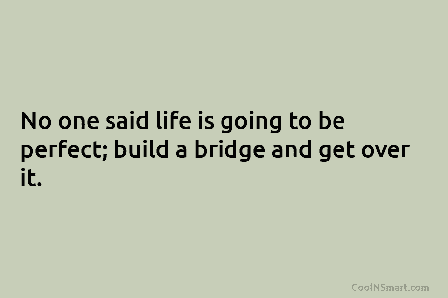 No one said life is going to be perfect; build a bridge and get over it.
