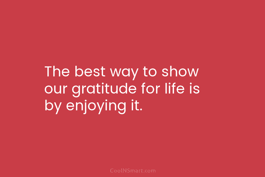 The best way to show our gratitude for life is by enjoying it.