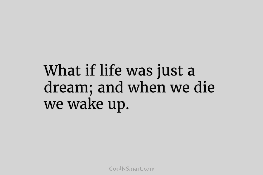 What if life was just a dream; and when we die we wake up.