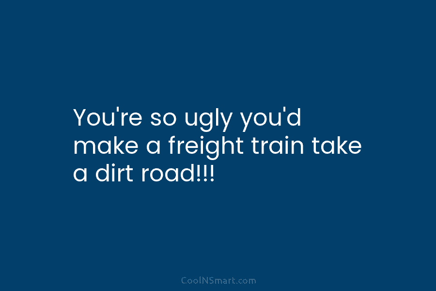 You’re so ugly you’d make a freight train take a dirt road!!!