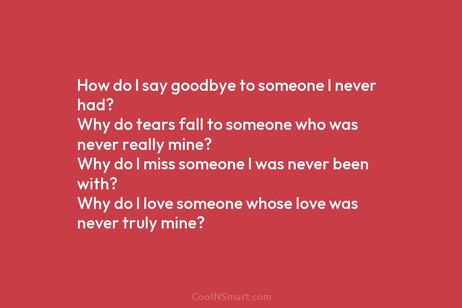 How do I say goodbye to someone I never had? Why do tears fall to...