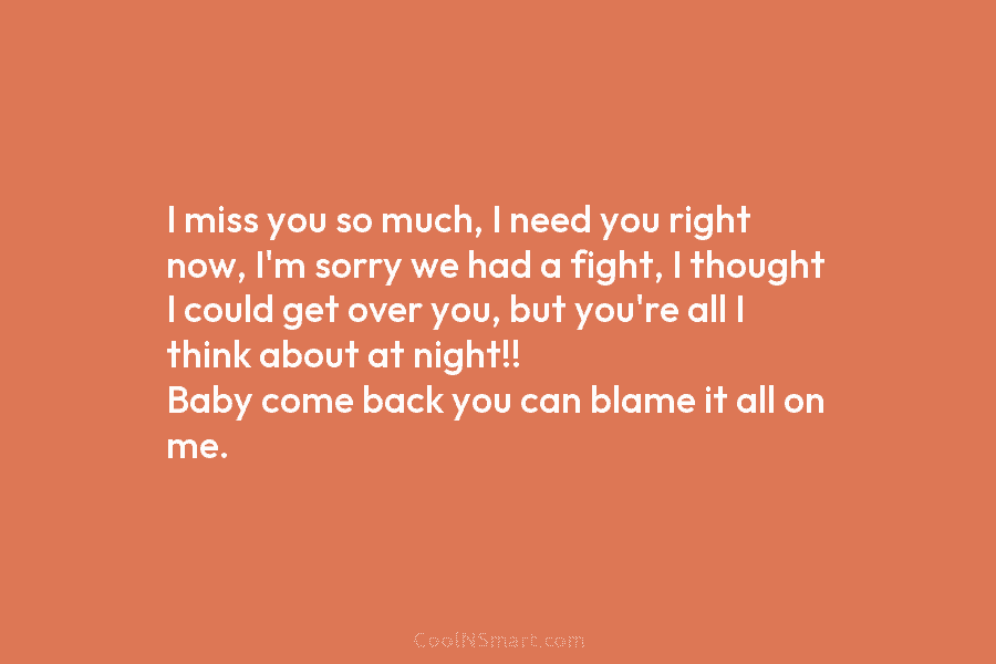 I miss you so much, I need you right now, I’m sorry we had a fight, I thought I could...