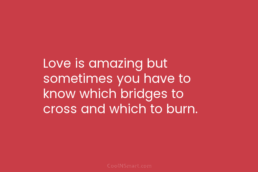 Love is amazing but sometimes you have to know which bridges to cross and which...