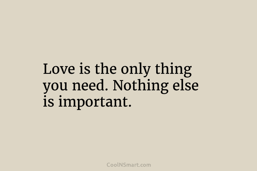 Love is the only thing you need. Nothing else is important.