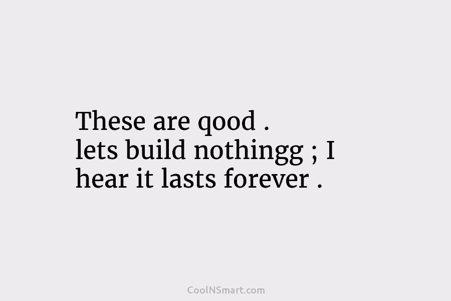 These are qood . lets build nothingg ; I hear it lasts forever .