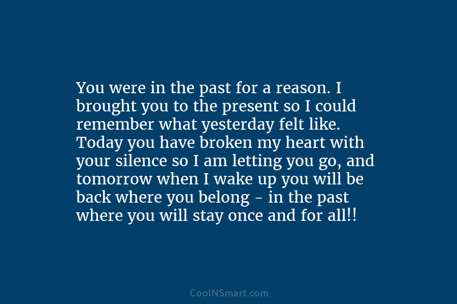 You were in the past for a reason. I brought you to the present so I could remember what yesterday...
