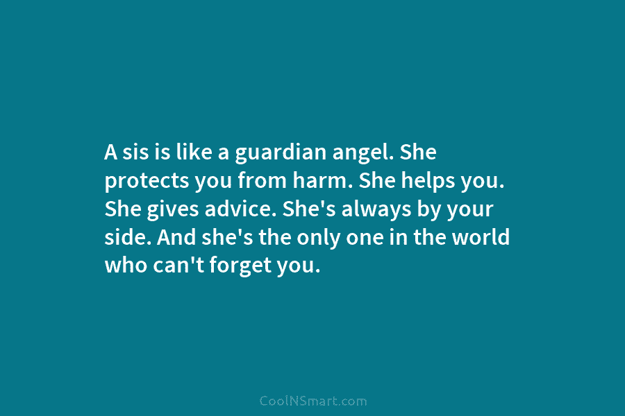 A sis is like a guardian angel. She protects you from harm. She helps you....