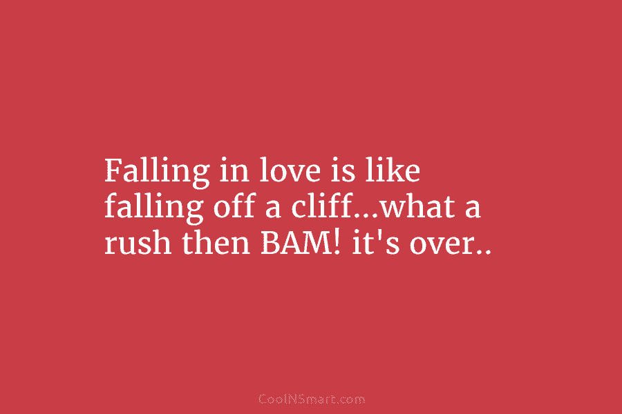 Falling in love is like falling off a cliff…what a rush then BAM! it’s over..