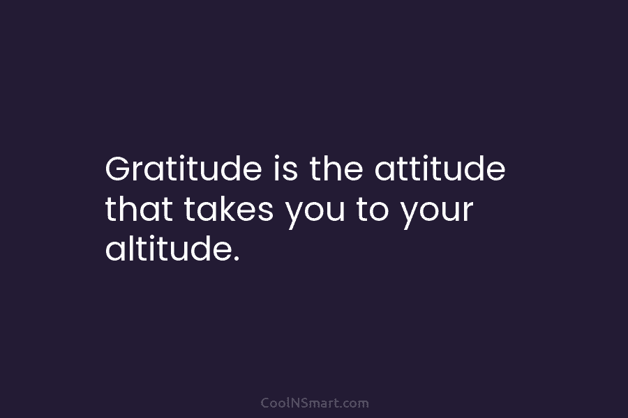 Gratitude is the attitude that takes you to your altitude.