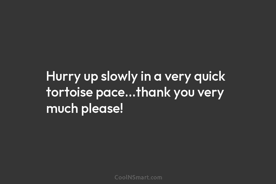 Hurry up slowly in a very quick tortoise pace…thank you very much please!