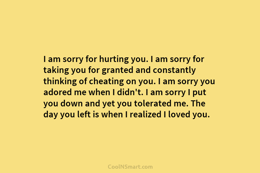 I am sorry for hurting you. I am sorry for taking you for granted and...