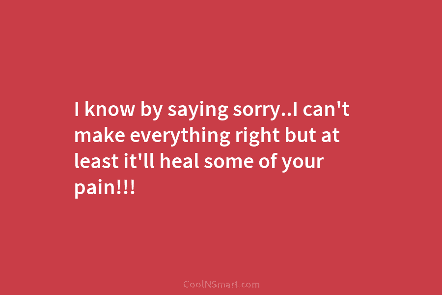 I know by saying sorry..I can’t make everything right but at least it’ll heal some...