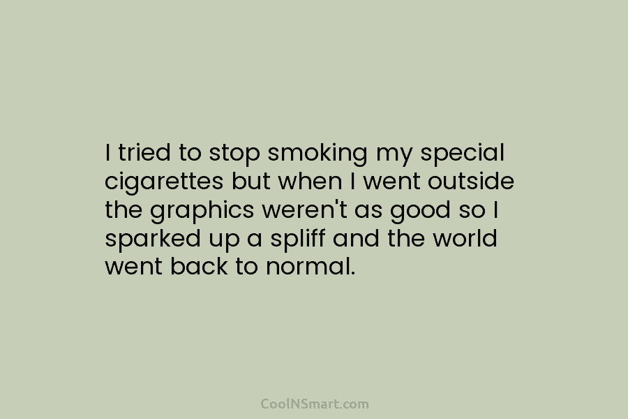I tried to stop smoking my special cigarettes but when I went outside the graphics weren’t as good so I...