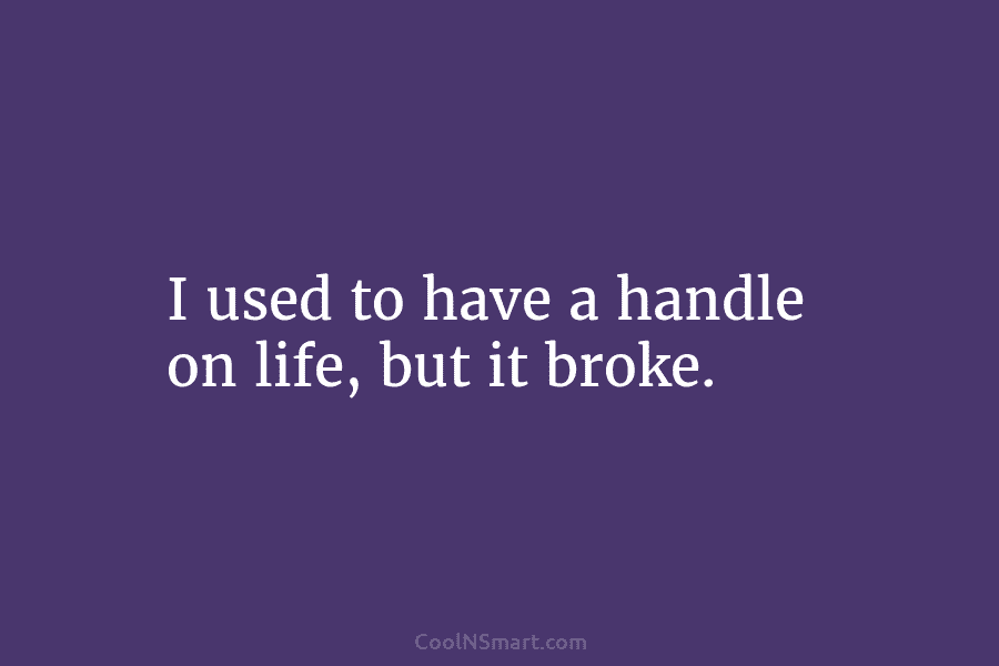 I used to have a handle on life, but it broke.