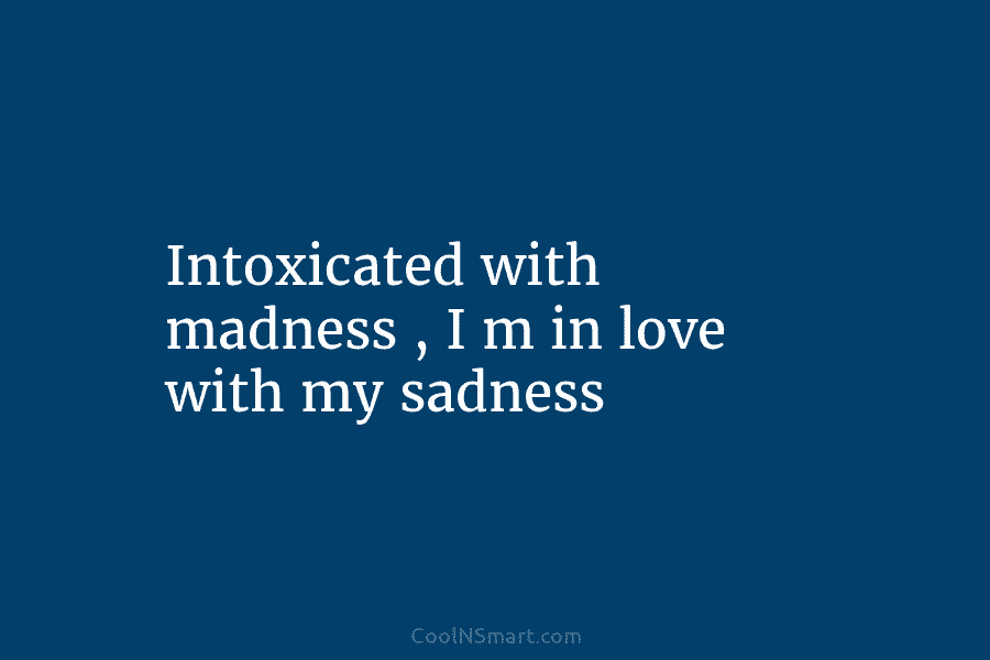 Intoxicated with madness , I m in love with my sadness
