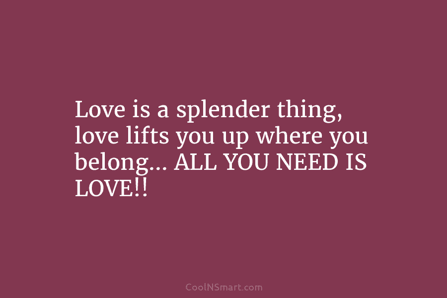 Love is a splender thing, love lifts you up where you belong… ALL YOU NEED IS LOVE!!