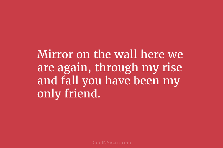 Mirror on the wall here we are again, through my rise and fall you have been my only friend.