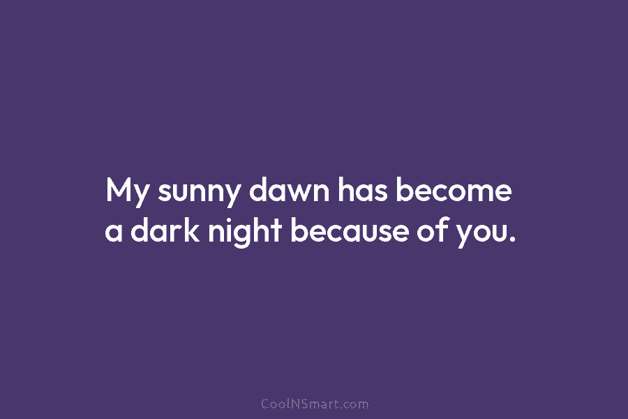 My sunny dawn has become a dark night because of you.