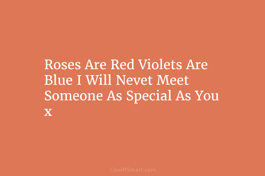 Roses Are Red Violets Are Blue I Will Nevet Meet Someone As Special As You x