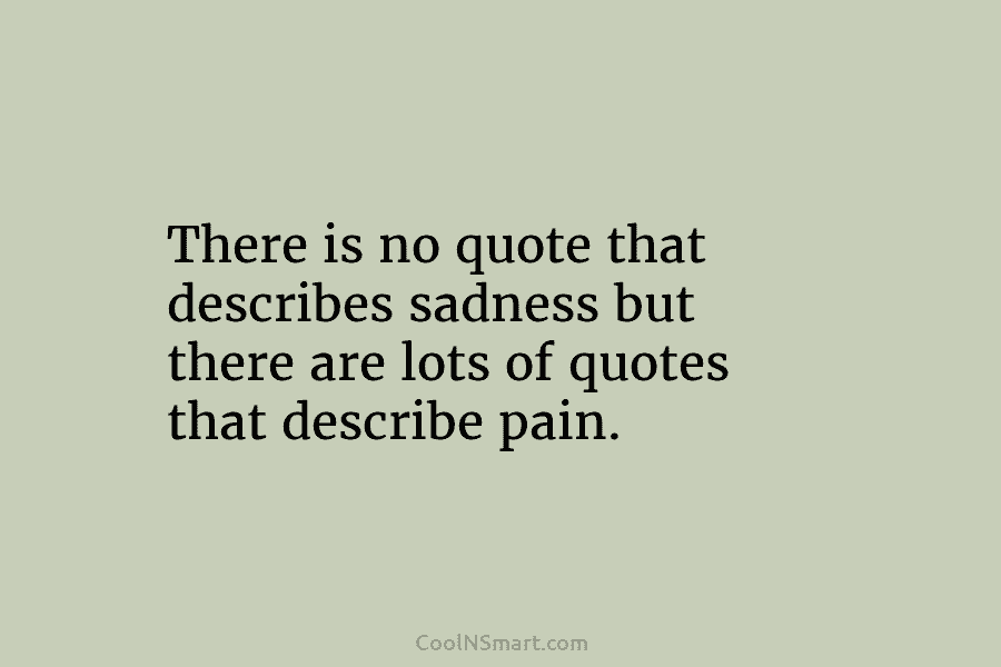 There is no quote that describes sadness but there are lots of quotes that describe pain.