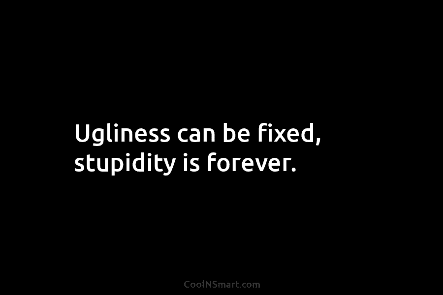 Ugliness can be fixed, stupidity is forever.