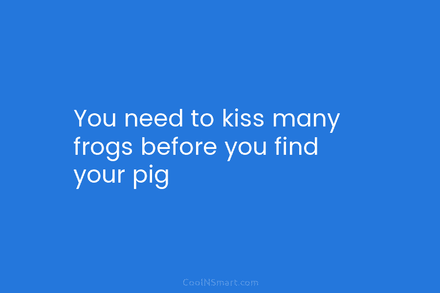 You need to kiss many frogs before you find your pig
