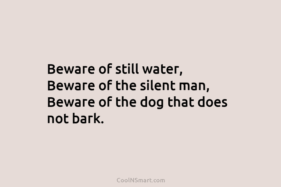 Beware of still water, Beware of the silent man, Beware of the dog that does not bark.