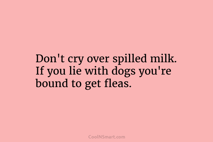 Don’t cry over spilled milk. If you lie with dogs you’re bound to get fleas.