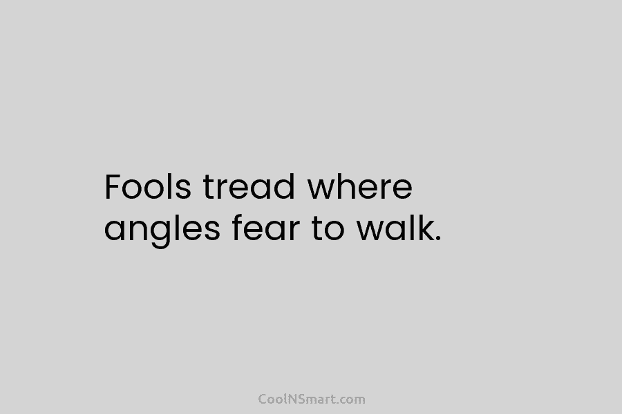 Fools tread where angles fear to walk.