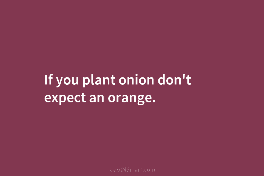 If you plant onion don’t expect an orange.