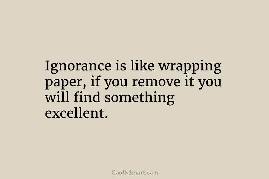 Ignorance is like wrapping paper, if you remove it you will find something excellent.