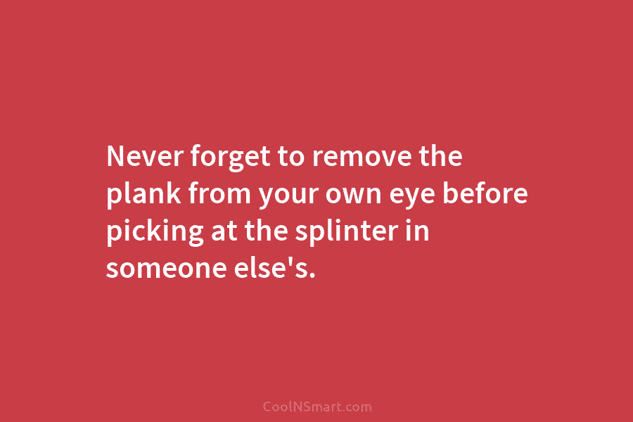 Never forget to remove the plank from your own eye before picking at the splinter in someone else’s.