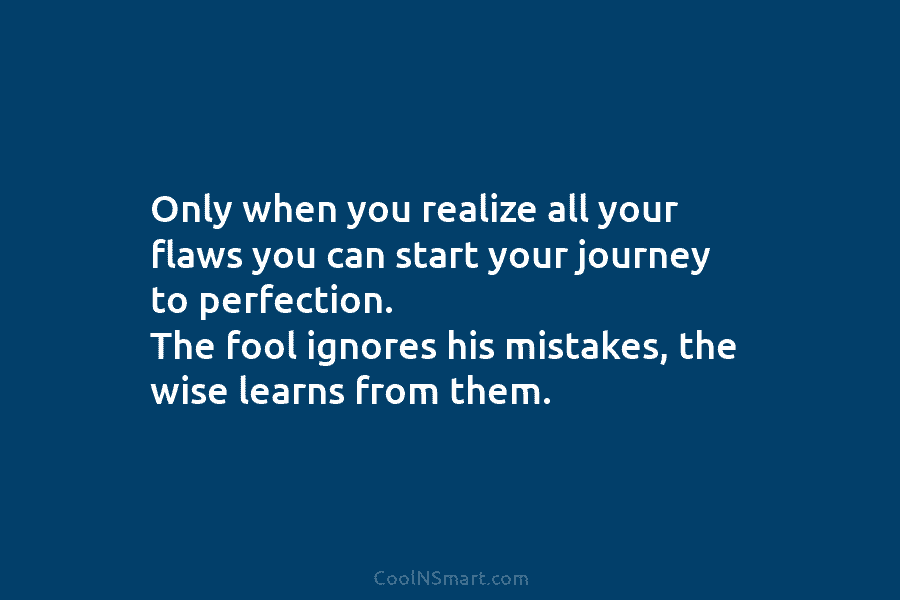 Only when you realize all your flaws you can start your journey to perfection. The fool ignores his mistakes, the...