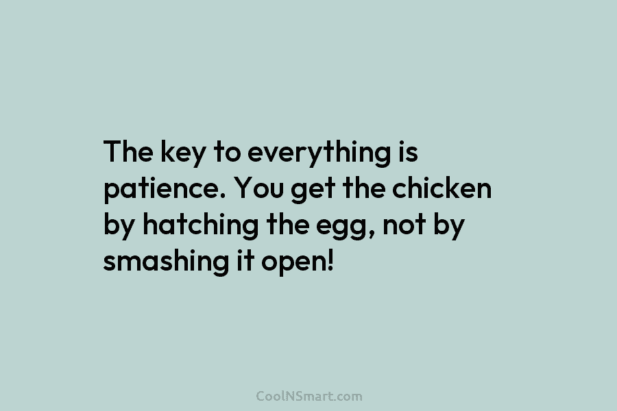 The key to everything is patience. You get the chicken by hatching the egg, not...
