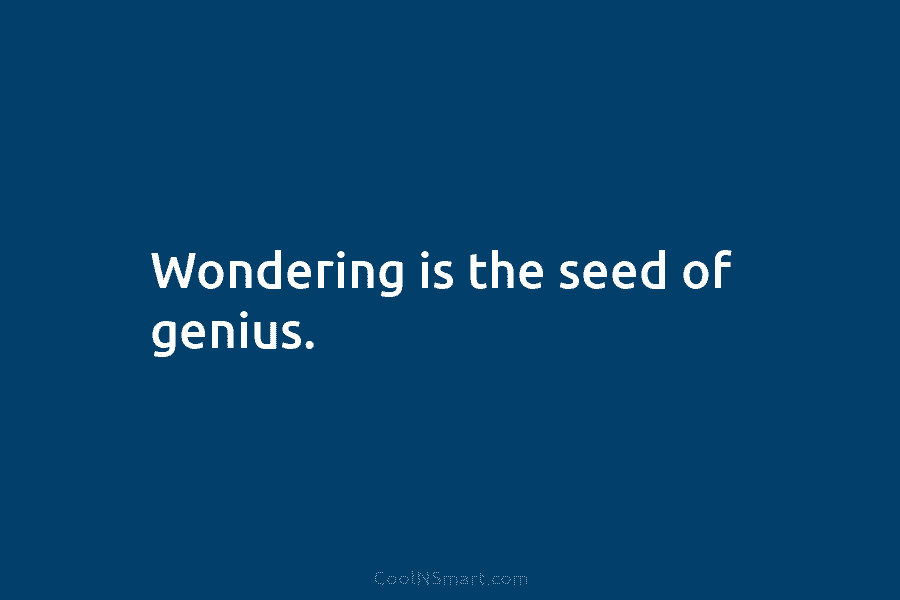 Wondering is the seed of genius.