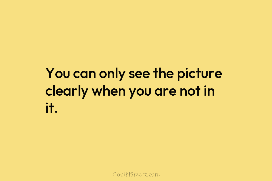 You can only see the picture clearly when you are not in it.