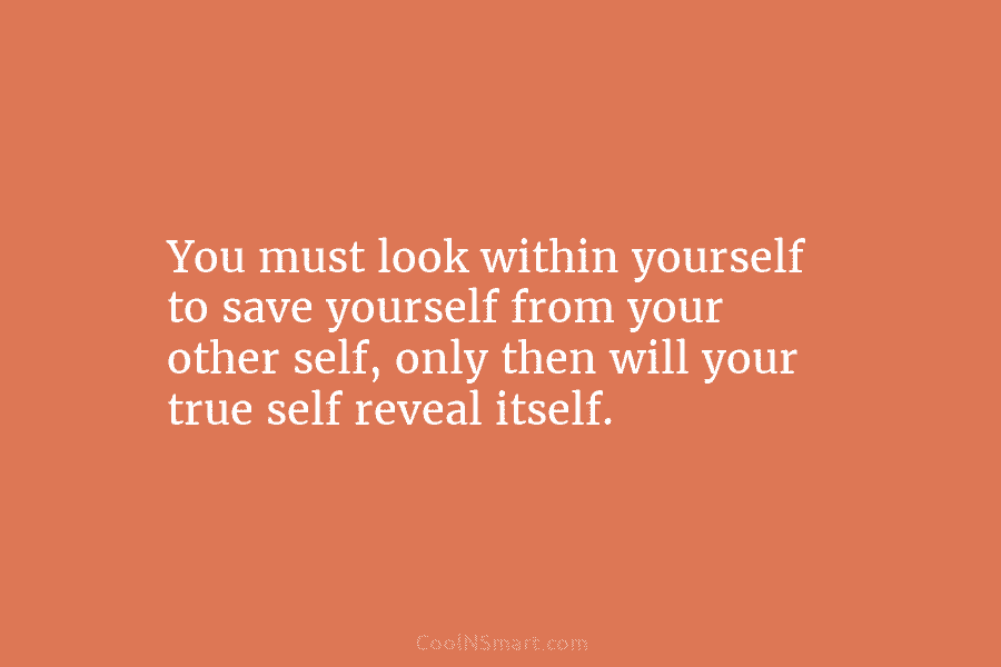You must look within yourself to save yourself from your other self, only then will...