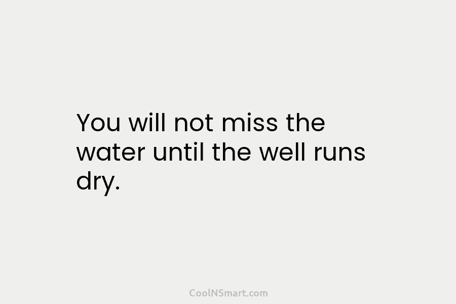 You will not miss the water until the well runs dry.